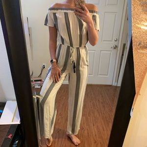 White and blue striped jumpsuit